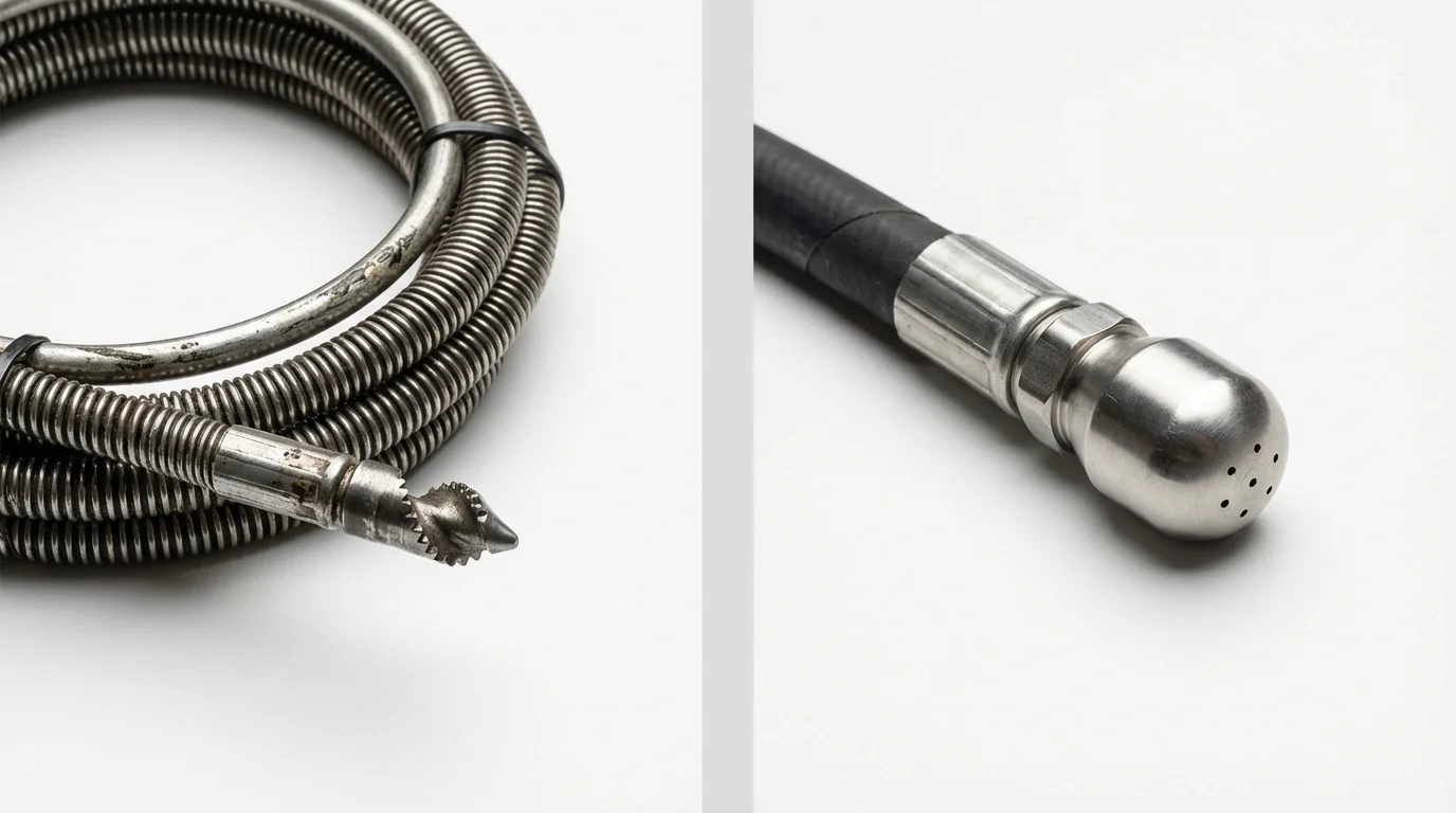 Drain snake cable and hydro jetting nozzle used for drain cleaning in Palatine, IL