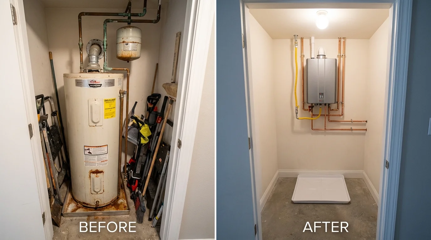 Tank water heater versus wall-mounted tankless unit comparison for Palatine, IL homeowners